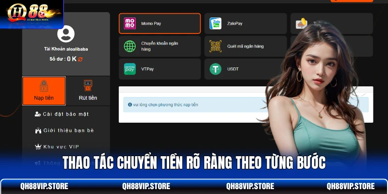 Thao tác chuyển tiền rõ ràng theo từng bước